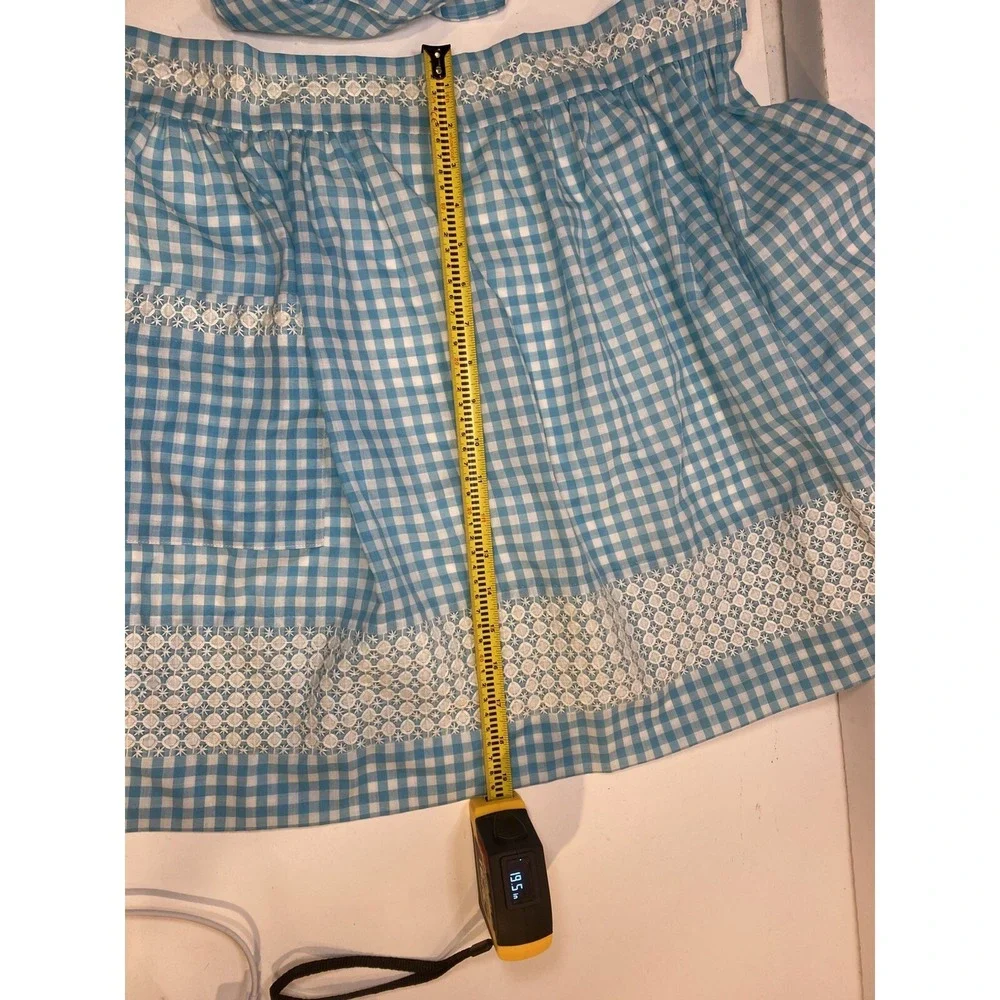 BLUE EMBROIDERY HALF APRON with pocket Vintage‎